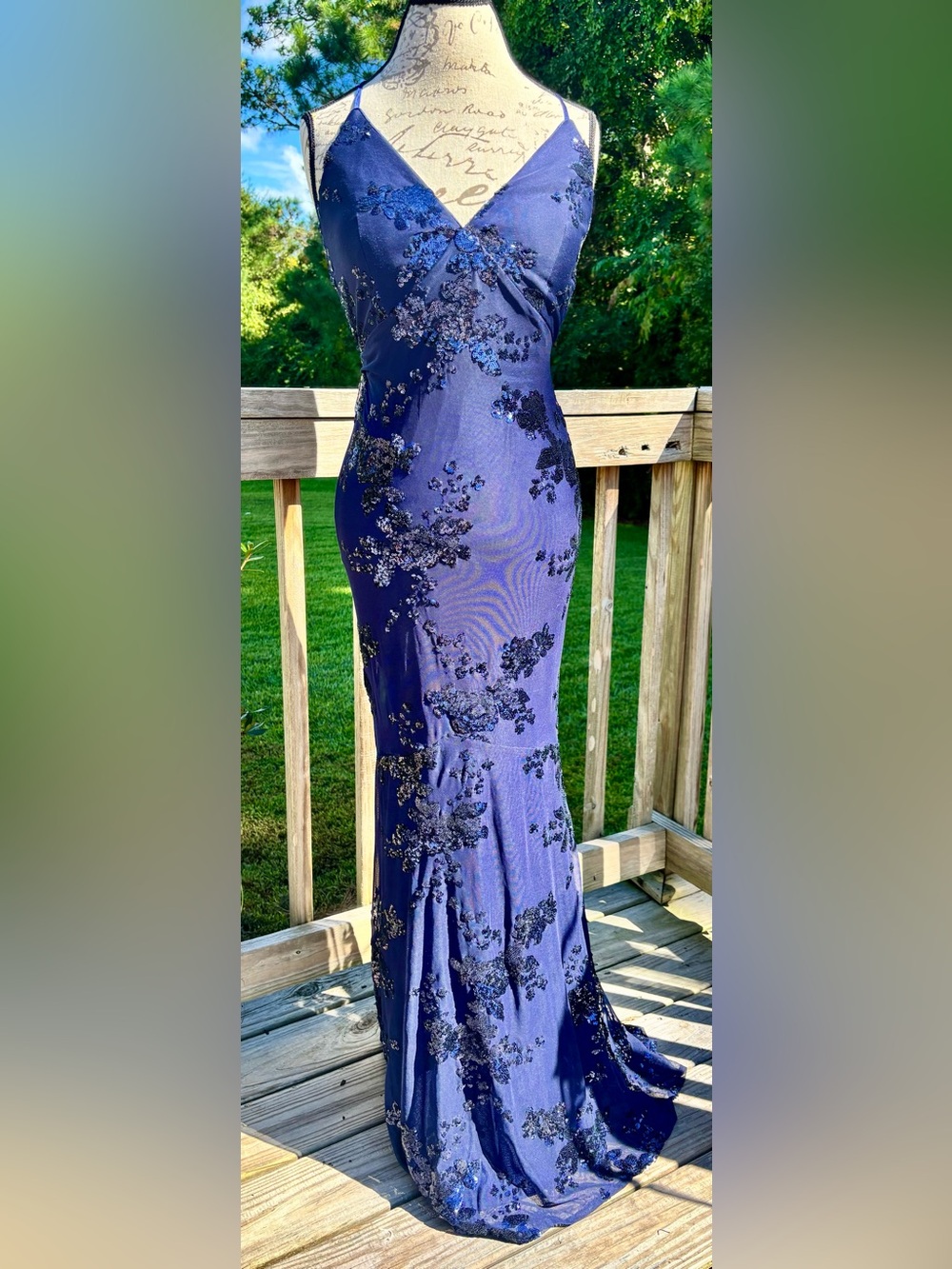 Lulu's Navy Blue Sequin Floral Maxi Dress